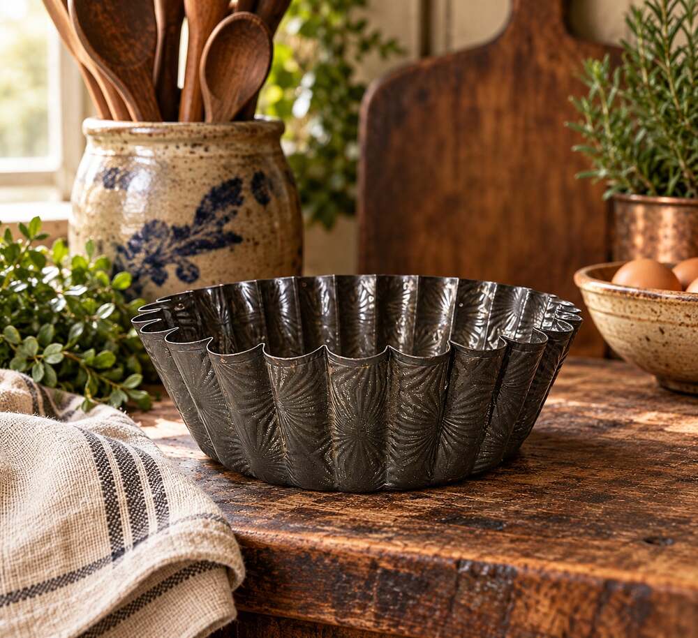Vintage Fluted Metal Baking Pan Deep Embossed Starburst Pattern 8 Inch